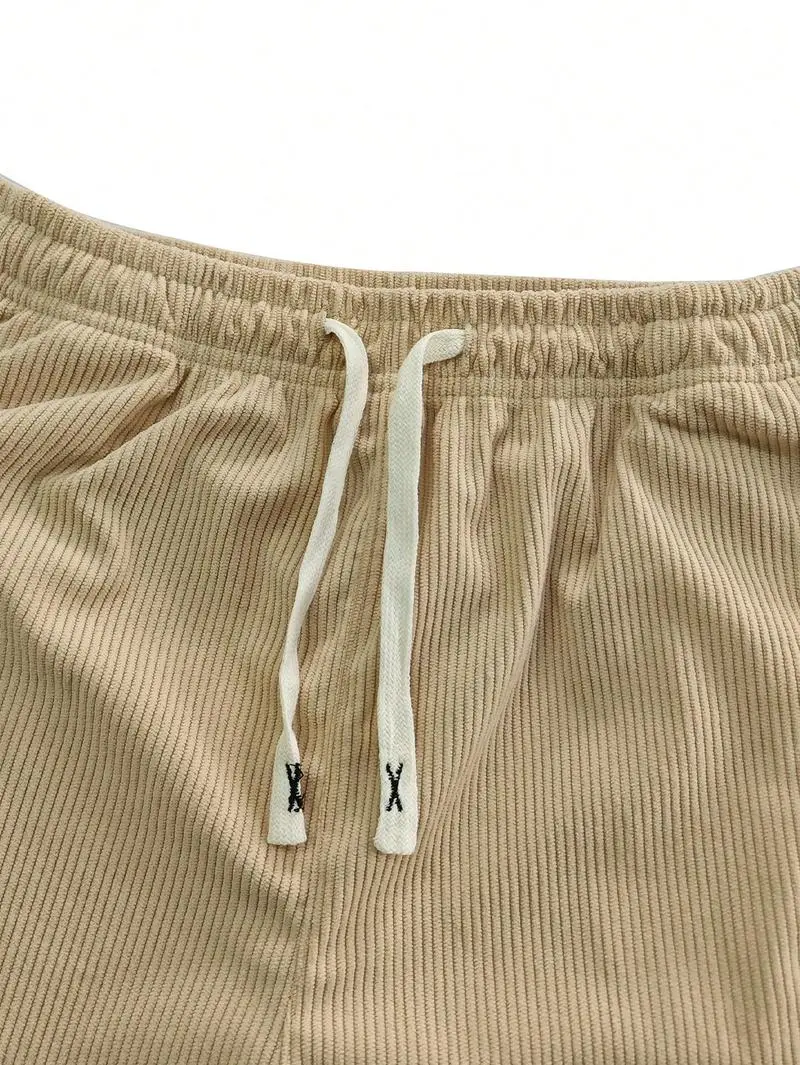 Women's Straight Leg Corduroy Pants Featuring Drawstring Elastic Waist, Fit for Casual