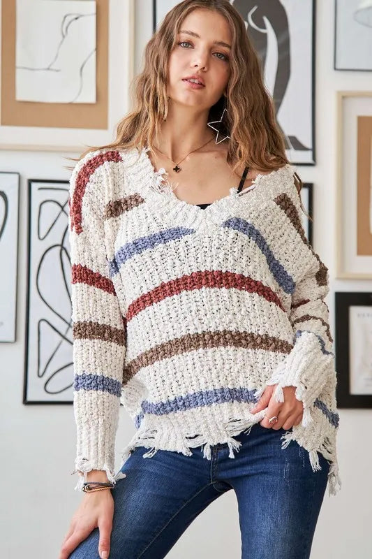 Frayed Edge Stripe Sweater