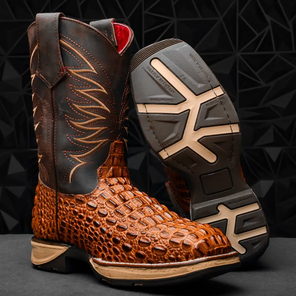 Cognac Caiman Hornback Leather Boots With 3D Lightweight Sole - Composite Toe