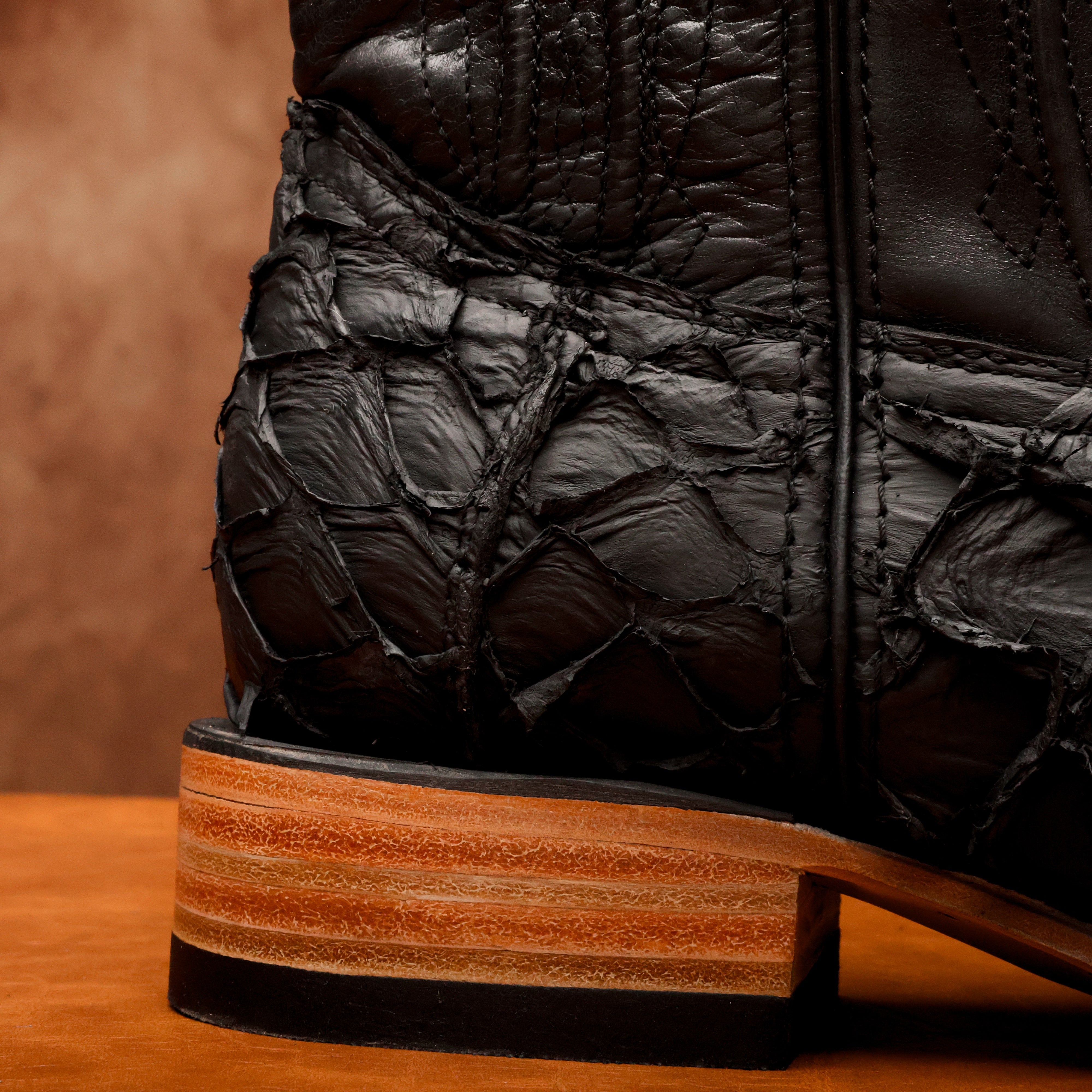 AUTHENTIC Black Pirarucu Boots - Square Toe