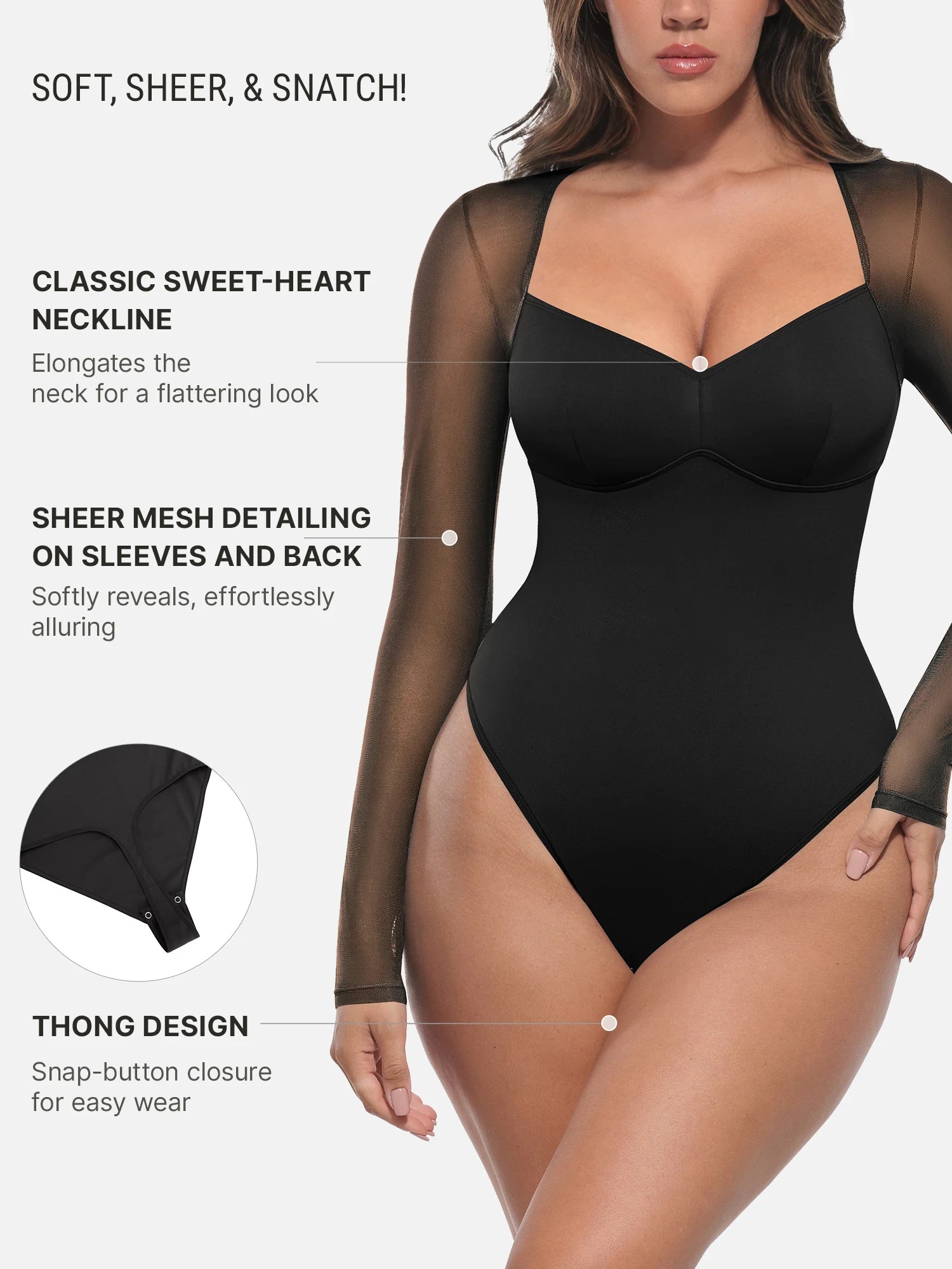 Feelingirl Mesh Panel V-Neck Bodysuit