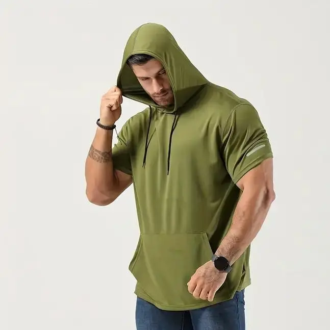 Men’s Quick-Dry Hooded Workout T-Shirt – Lightweight Performance Tee