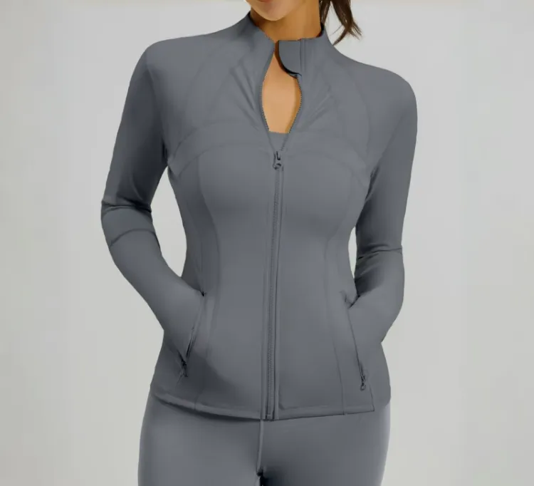 Women’s Slim Fit Full Zip Athletic Jacket with Zip Pockets – Long Sleeve Workout Top