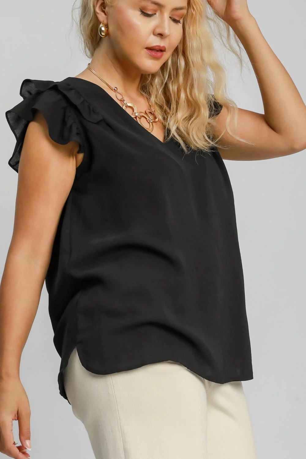 V-Neck Double Layered Ruffle Sleeve Blouse