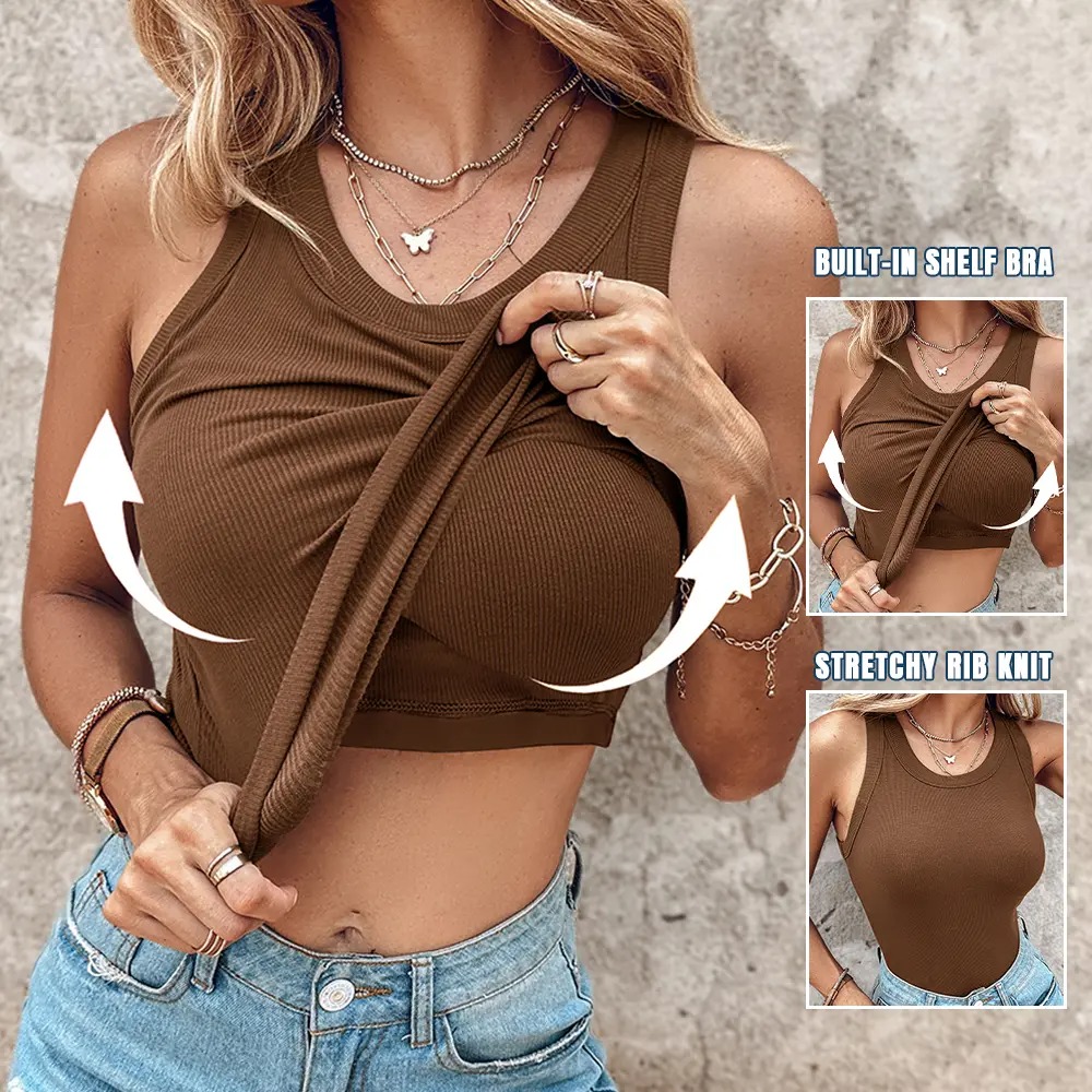 Women’s Ribbed Racerback Tank Top with Built-In Bra