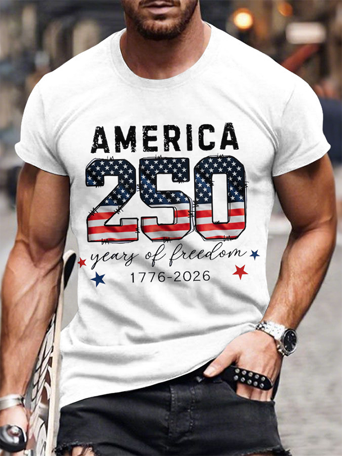 Men'S Casual American Founding Celebration Personalized Printed Round Neck T-Shirt