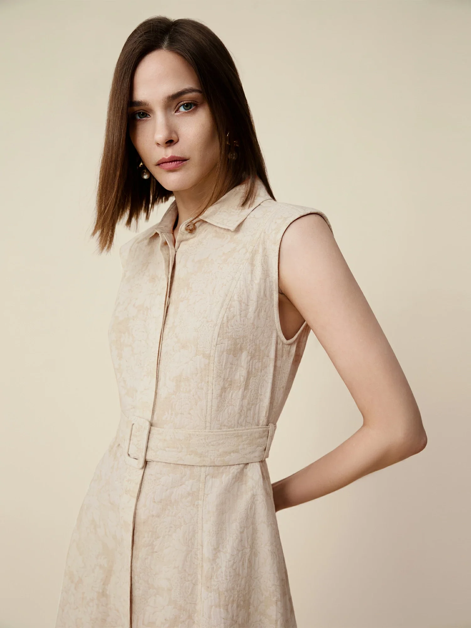 Cotton & Linen Lapel Sleeveless Dress