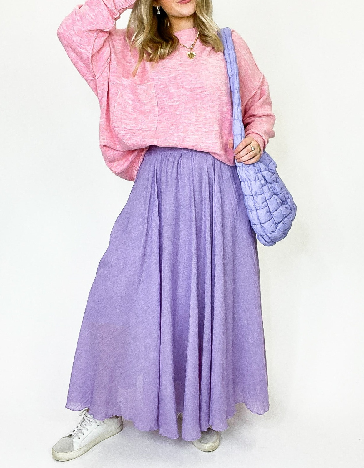 High Waist Woven Maxi Skirt