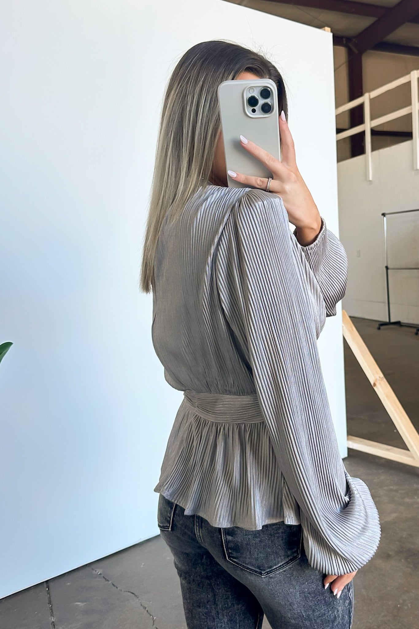 Long Sleeve V-Neck Peplum Top