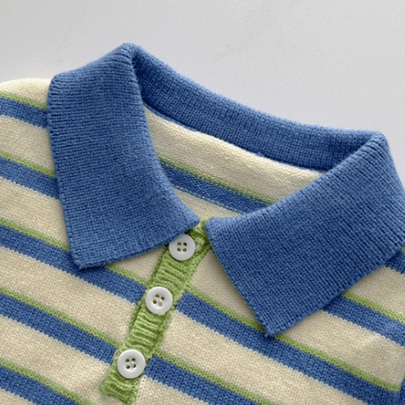 Baby Blue Striped Polo Romper/Sweater