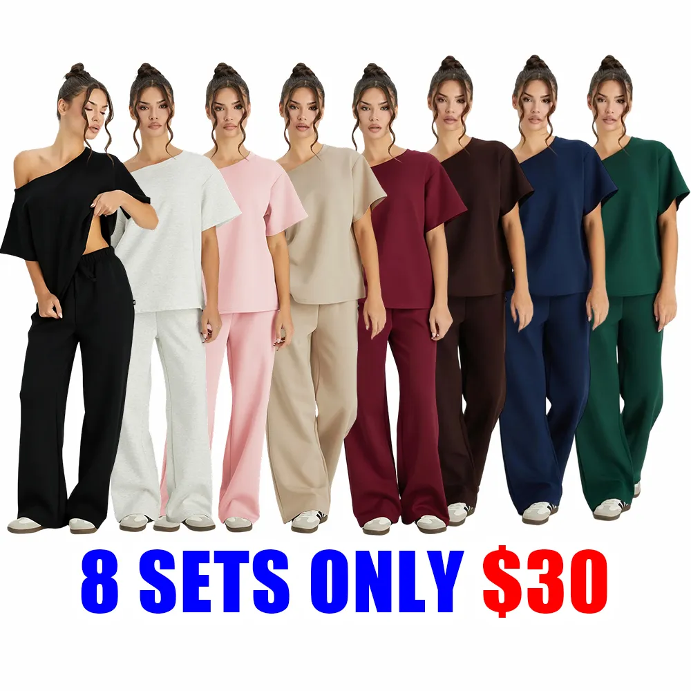 Women's One-Shoulder Top & Wide Leg Pants Set