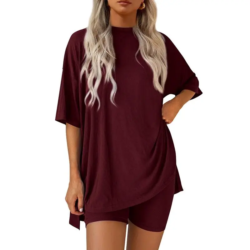 🔥Women’s Oversized Lounge Set-Breathable Crewneck Top & Pocket Shorts