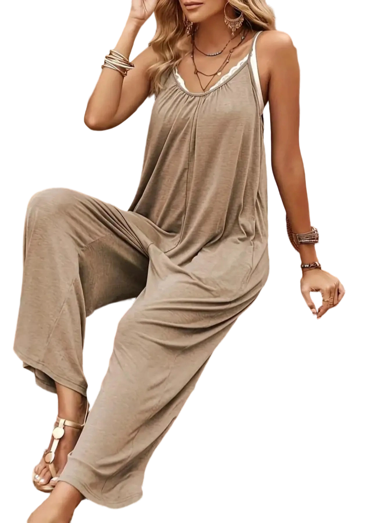 Women's Chic Backless Cami Jumpsuit with Pockets
