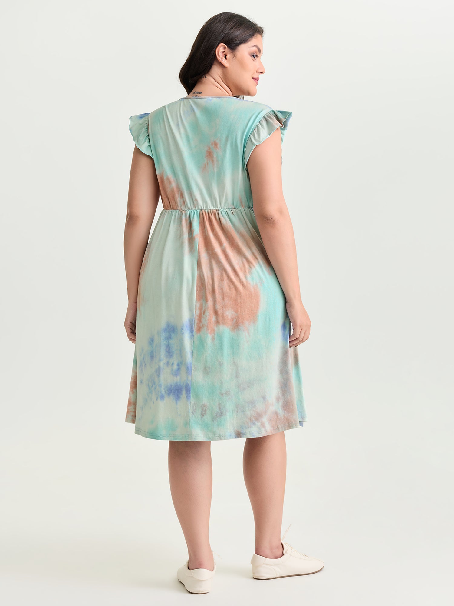 Cotton Color Gradient Wrap Neckline Midi Dress