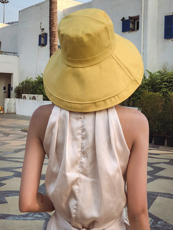 Casual Solid Sun-Protection Large Wide Brim Bucket Hat