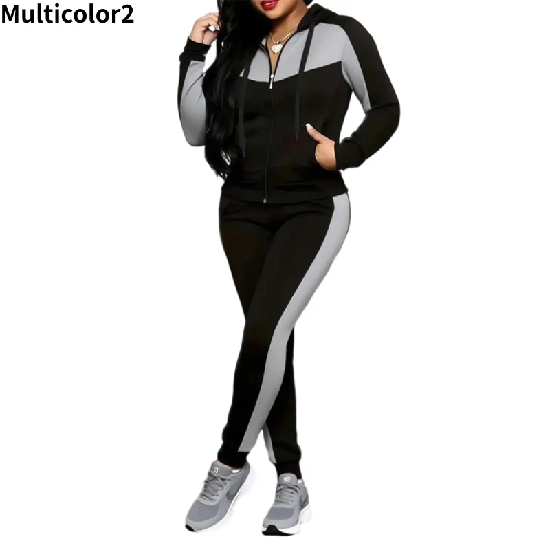 Two-piece Set Women's Colorblock Zip Up Hoodie & Pocket Pants