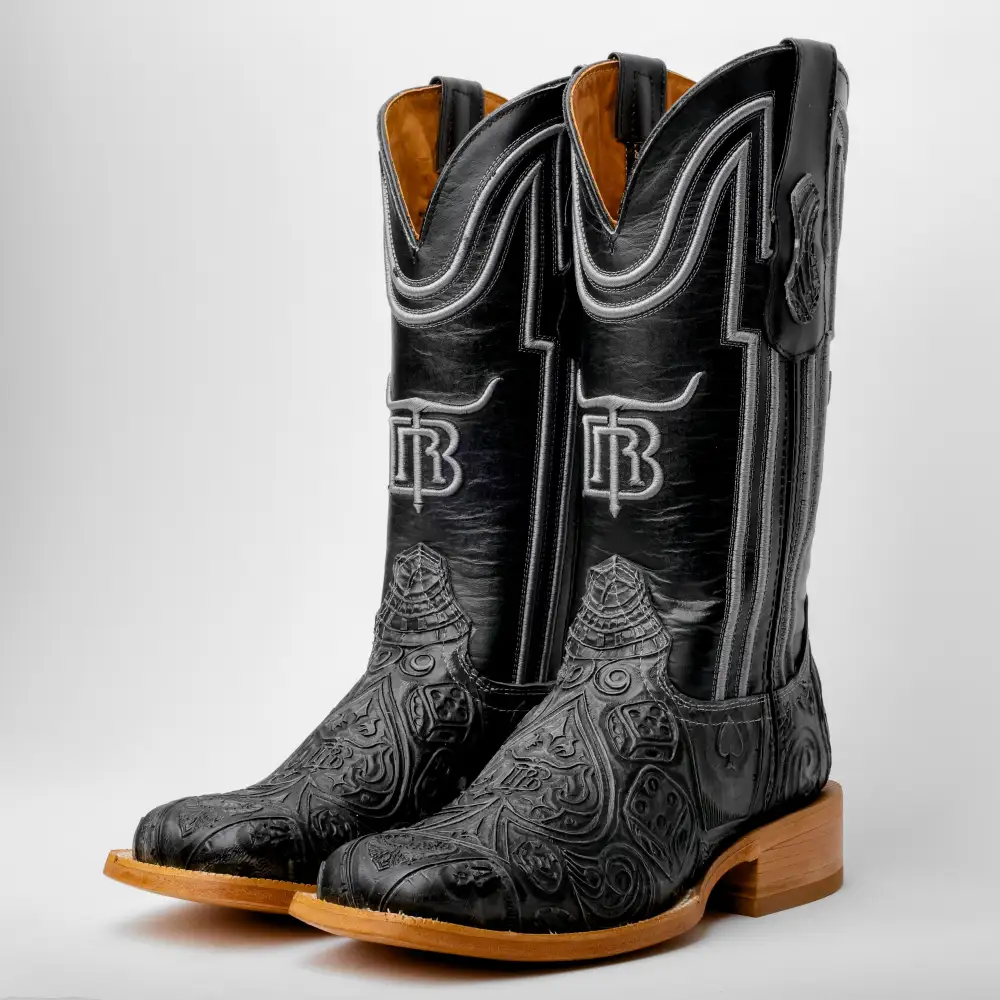 “Ace Of Spades” Grey Leather Boots - Square Toe