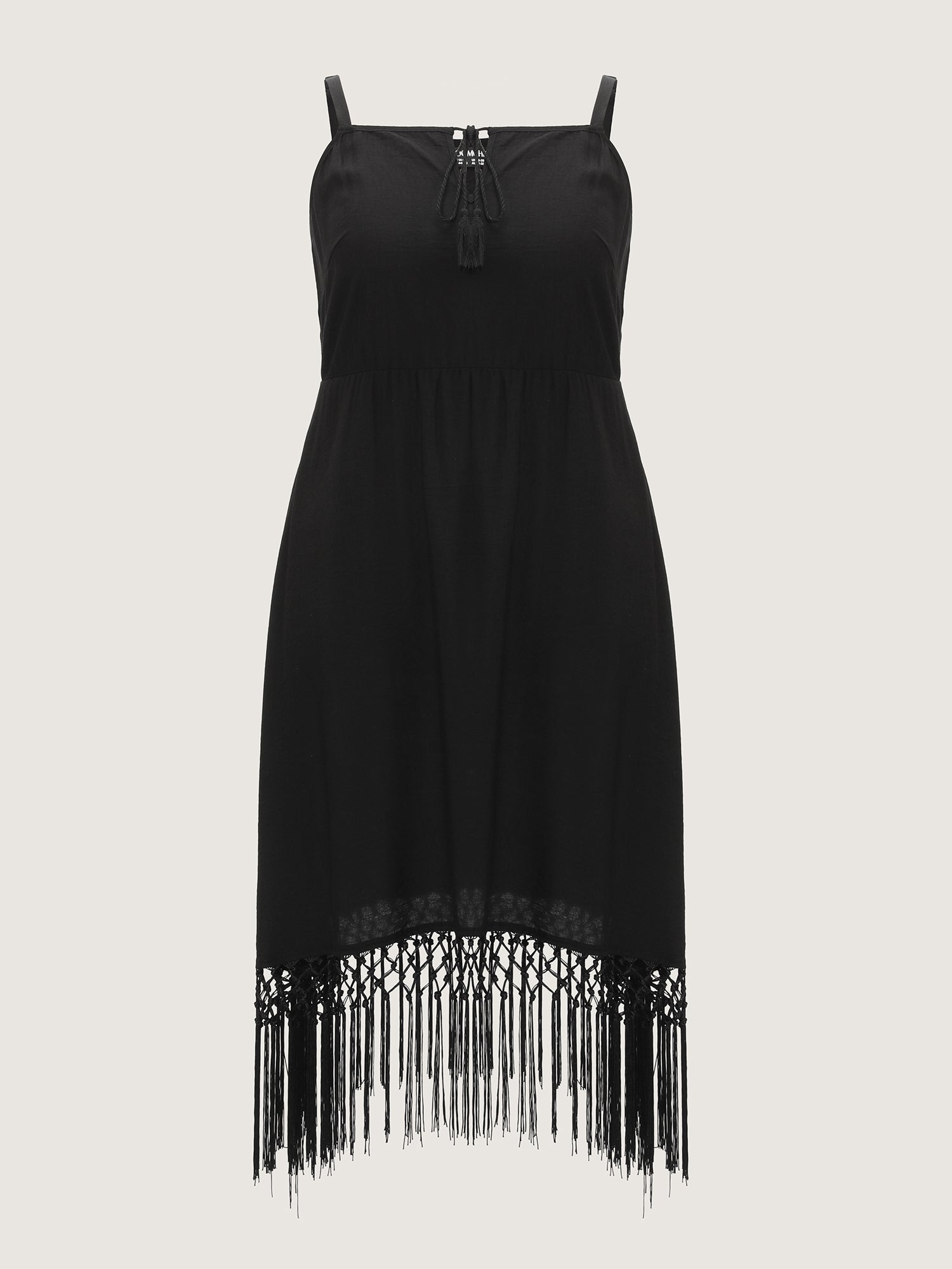 Tassel Hem Neck Tie Mini Dress