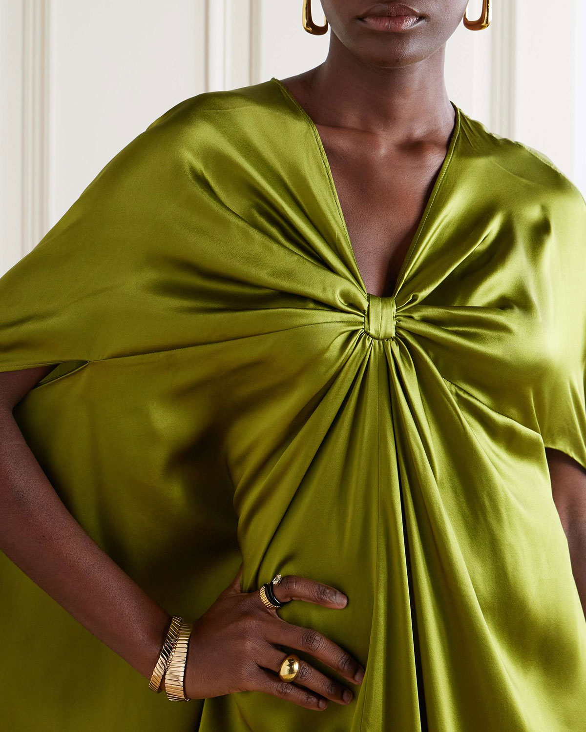 Twist-front silk-satin kaftan