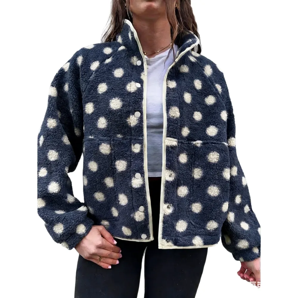 Womens Fall Winter Fleece Jacket Dot Pattern