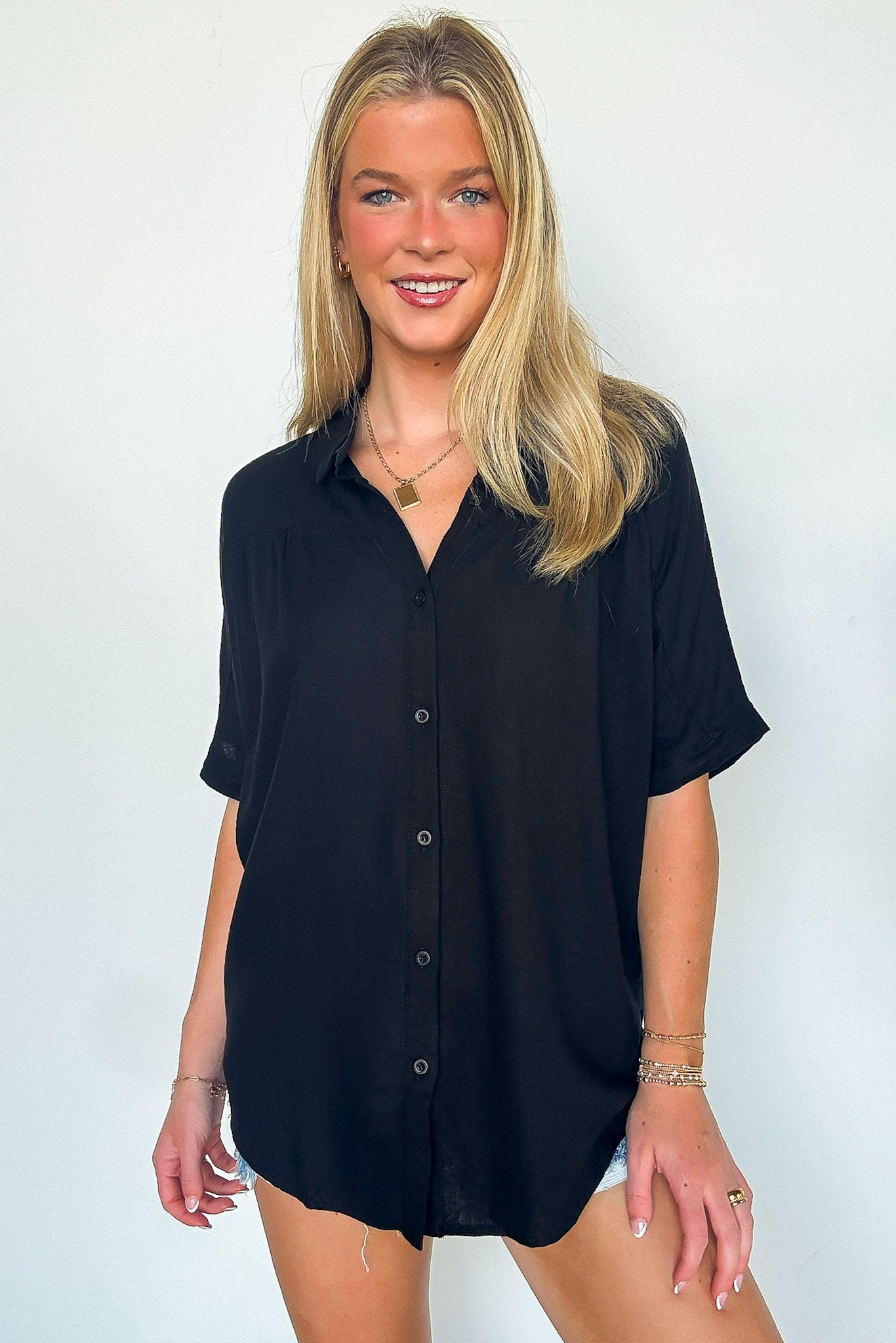 Button Up Collared Dolman Shirt