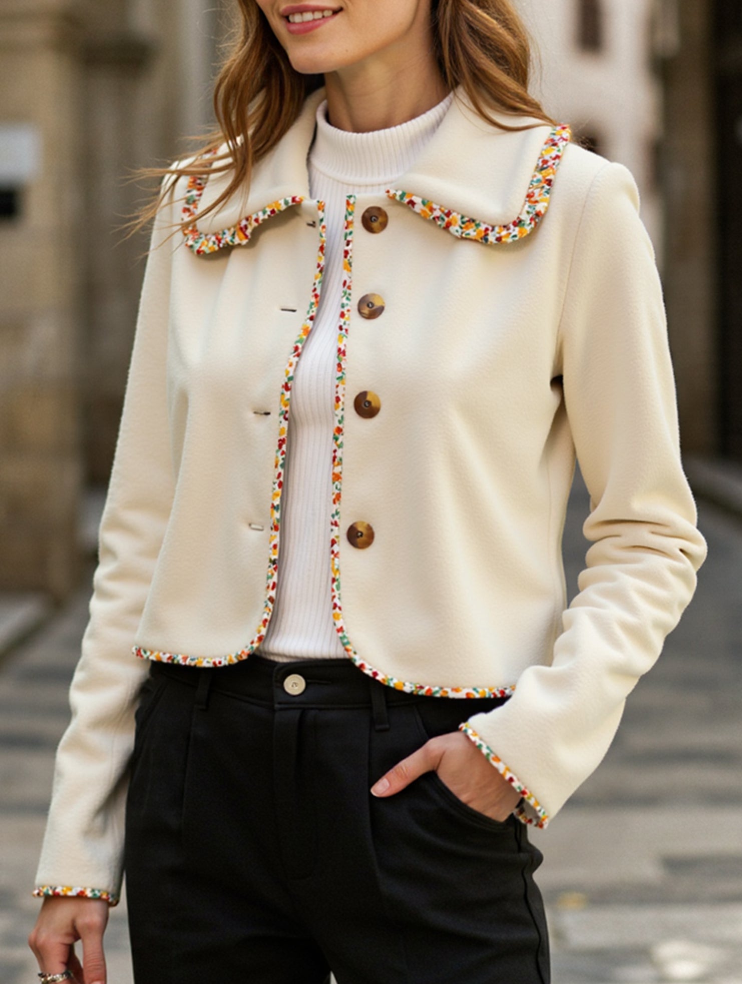 Lace solid color polar fleece jacket