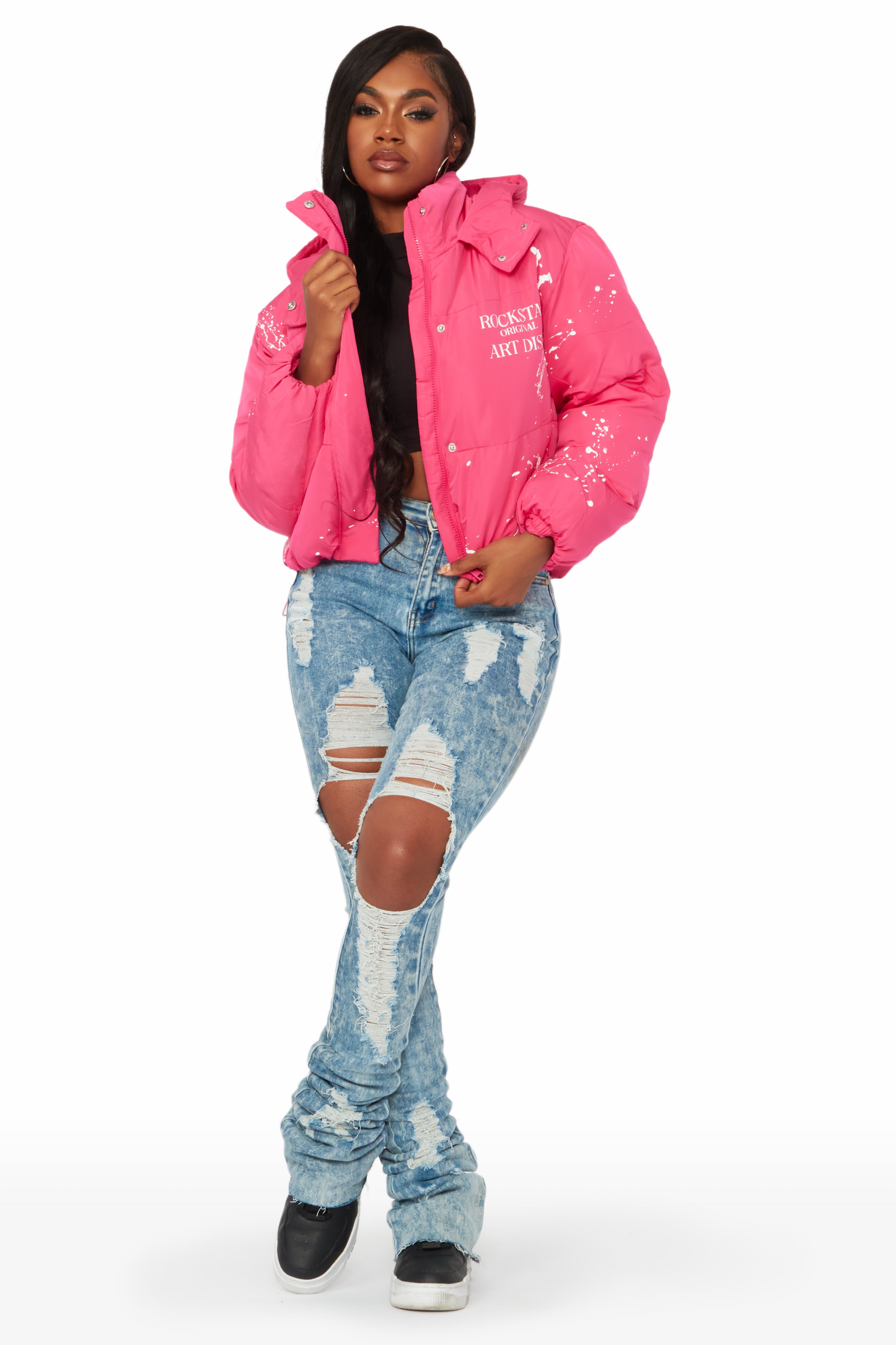 Keira Fuchsia Drippy Puffer Jacket