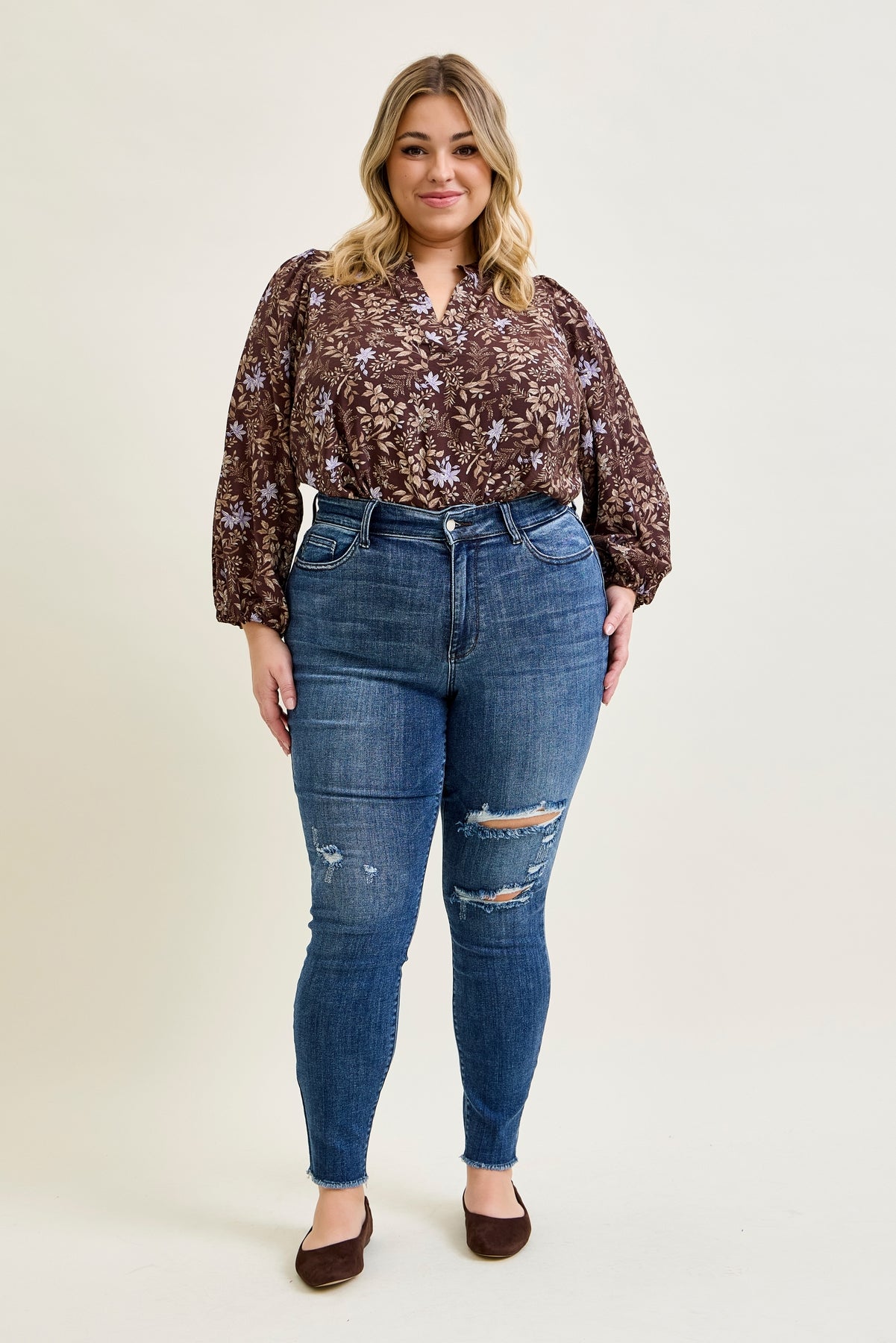 Andrea High Waist Skinny Jeans with Rips - PLUS