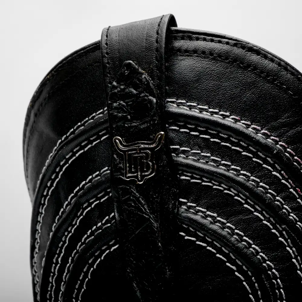 Black Caiman Neck Leather Boots - Square Toe