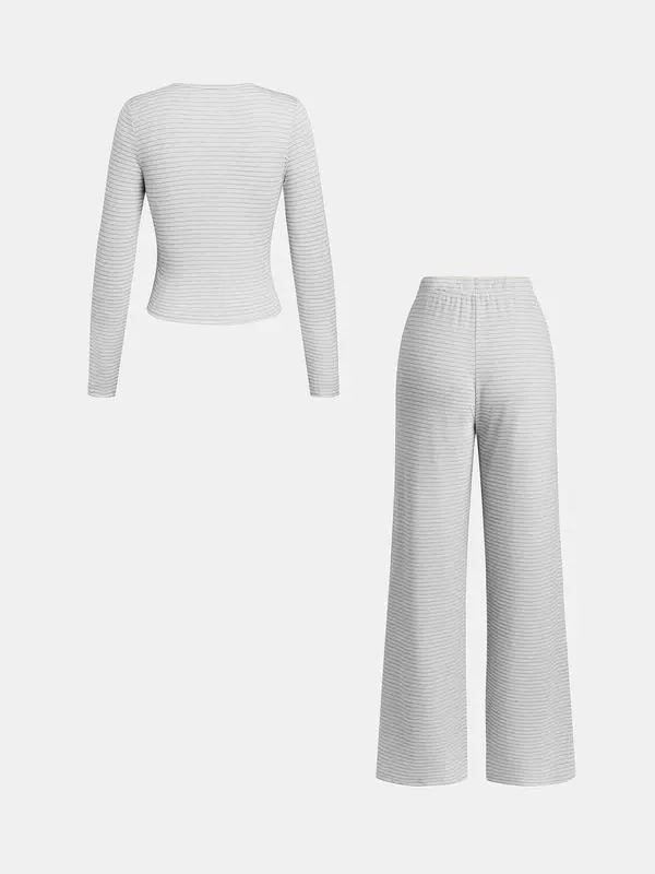 Women's Casual Striped Top & Pants Set