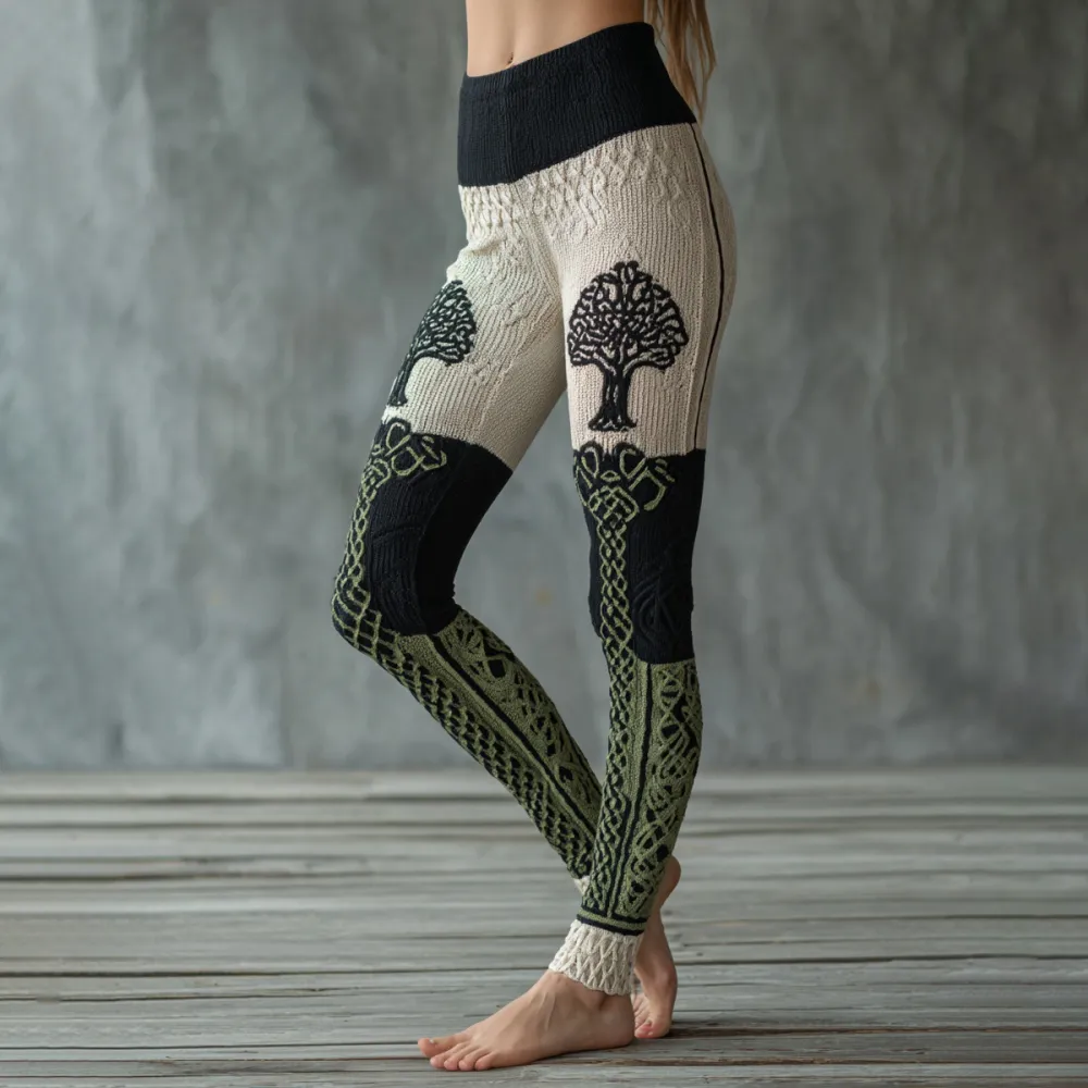 Women's Vintage Viking Celtic Knot Tree Of Life Pattern Cozy Leggings