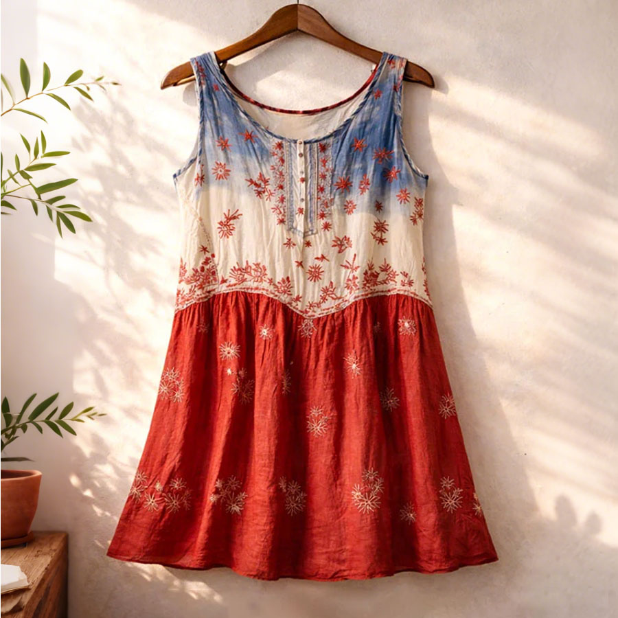 Women'S American Independence Day 250Th Anniversary Flower Printed Linen Casual Tank Top