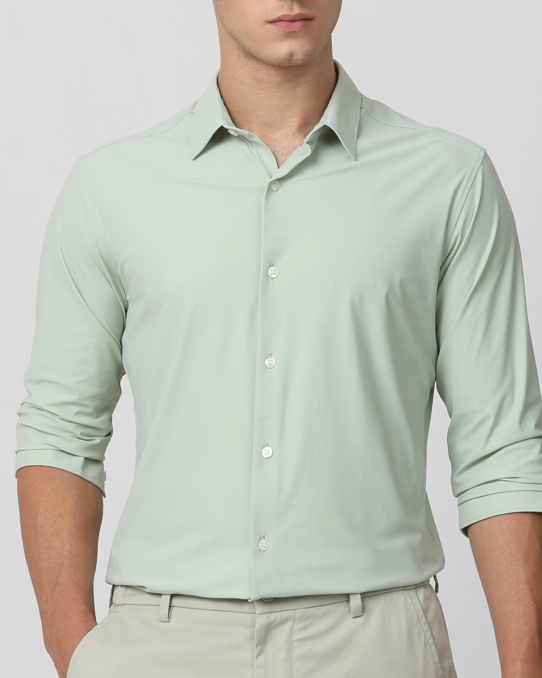 Leisure Soft And Comfortable Slim-Fit Dark Light Green Shirt