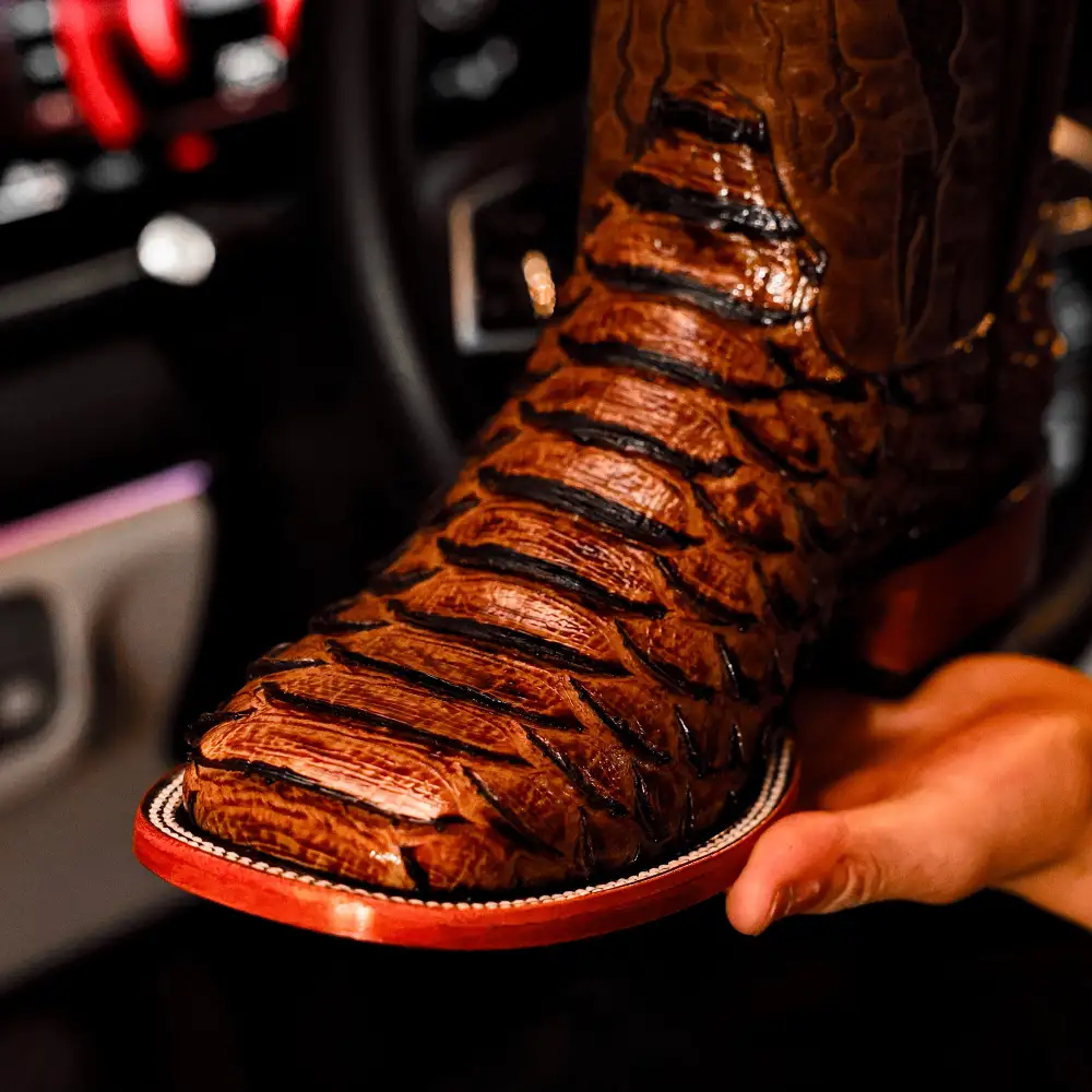 Honey Cognac Python Leather Boots - Square Toe