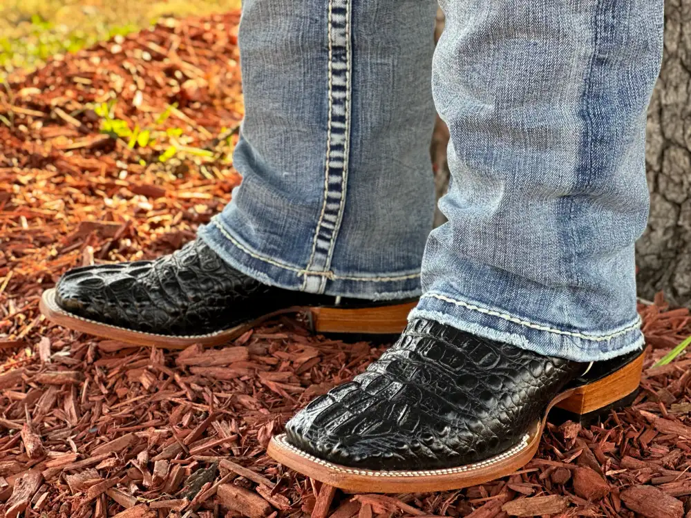 Men’s Black Crocodile Leather Boots With Green Shaft