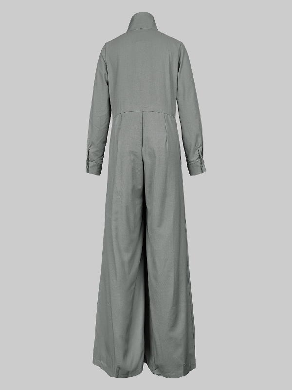 Long Sleeves Wide Leg Pleated Lapel Jumpsuits