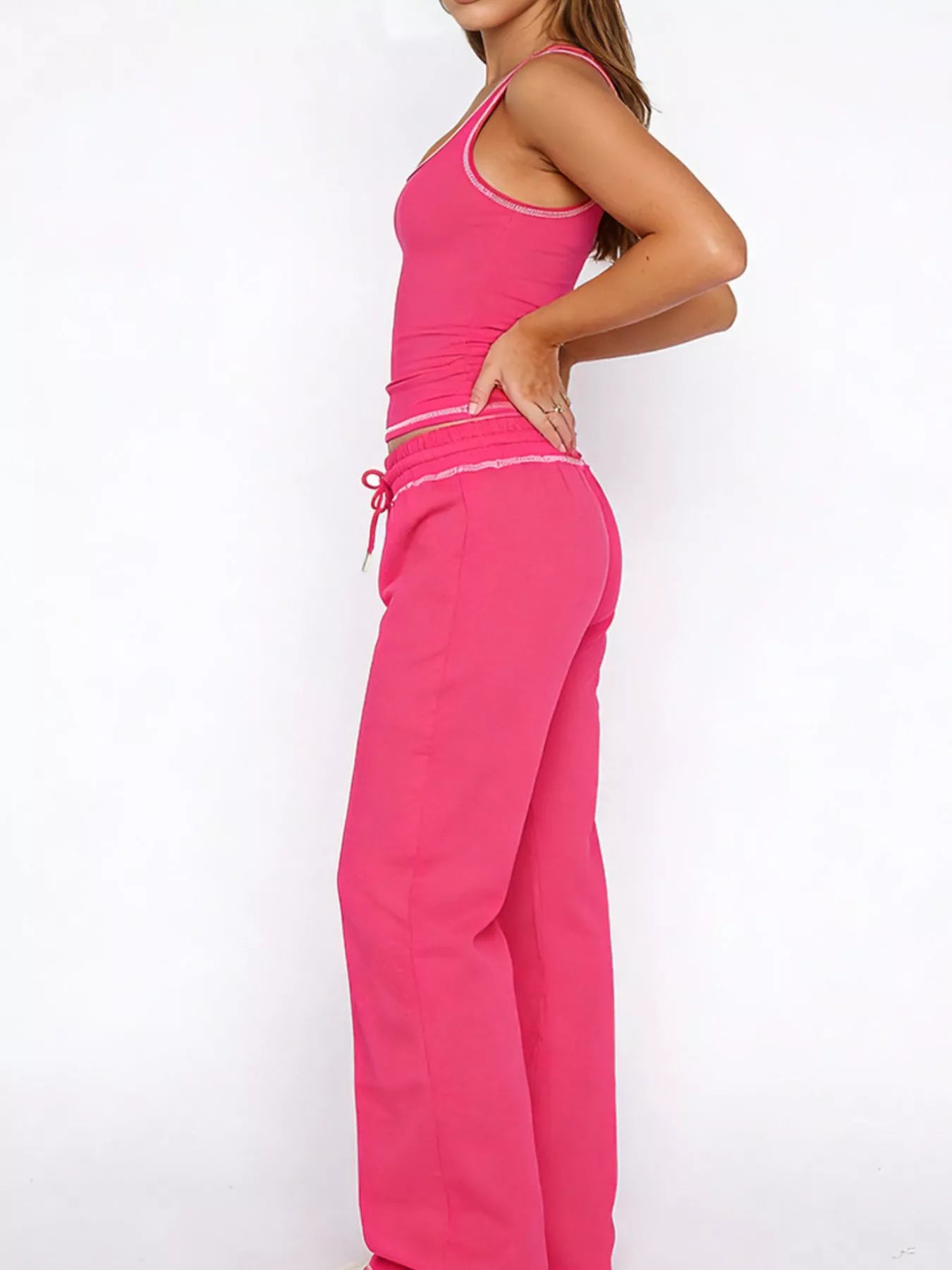 Scoop Neck Tank Top and Drawstring Pants Set
