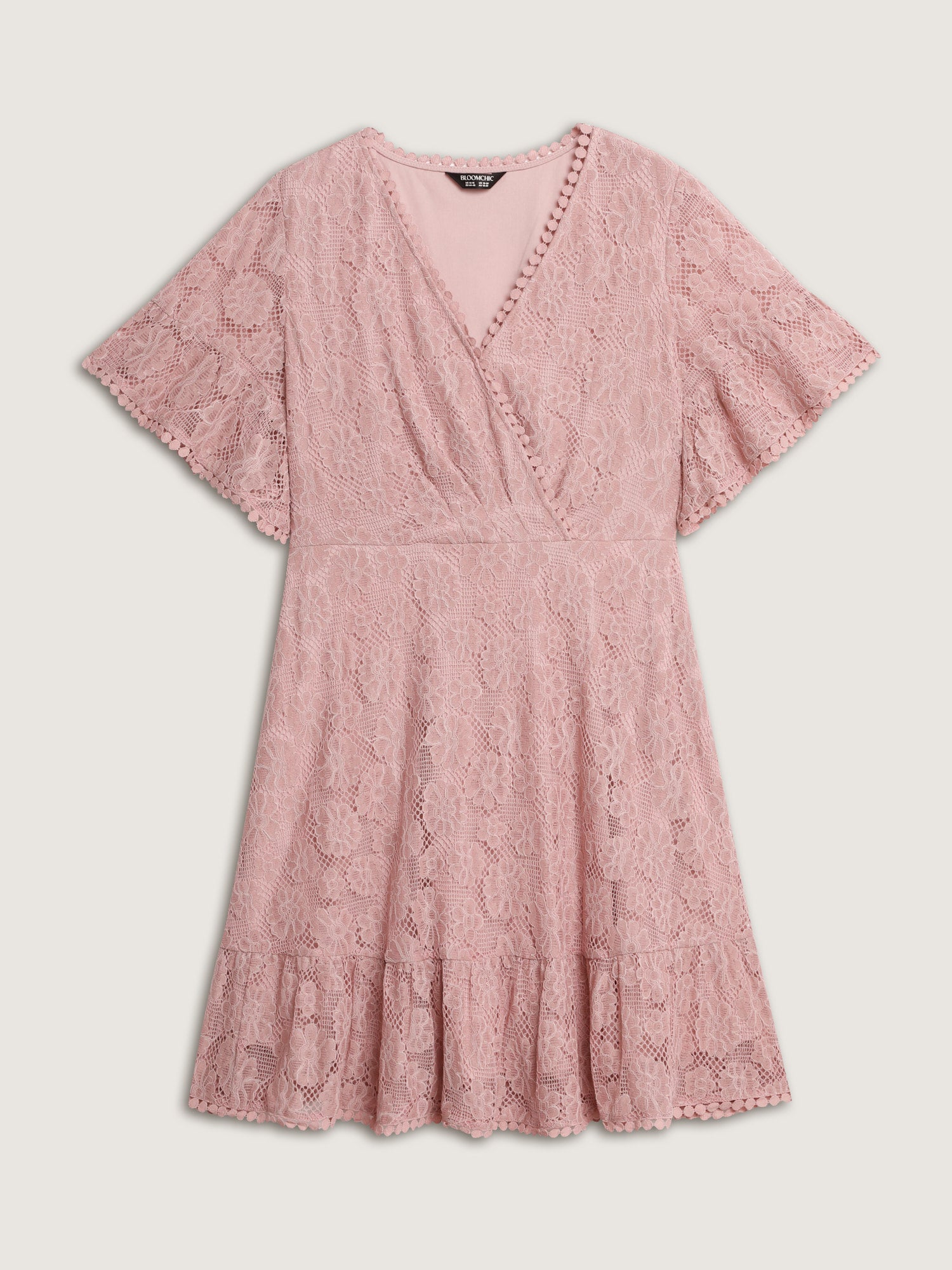 Lace Surplice Neckline Ruffled Hem Mini Dress