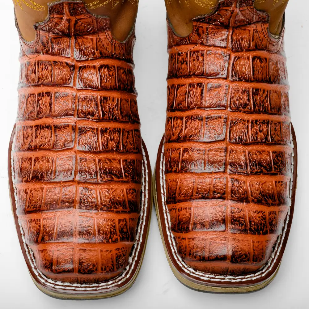 Cognac Caiman Belly Leather Boots With 3D Lightweight Sole - Composite Toe