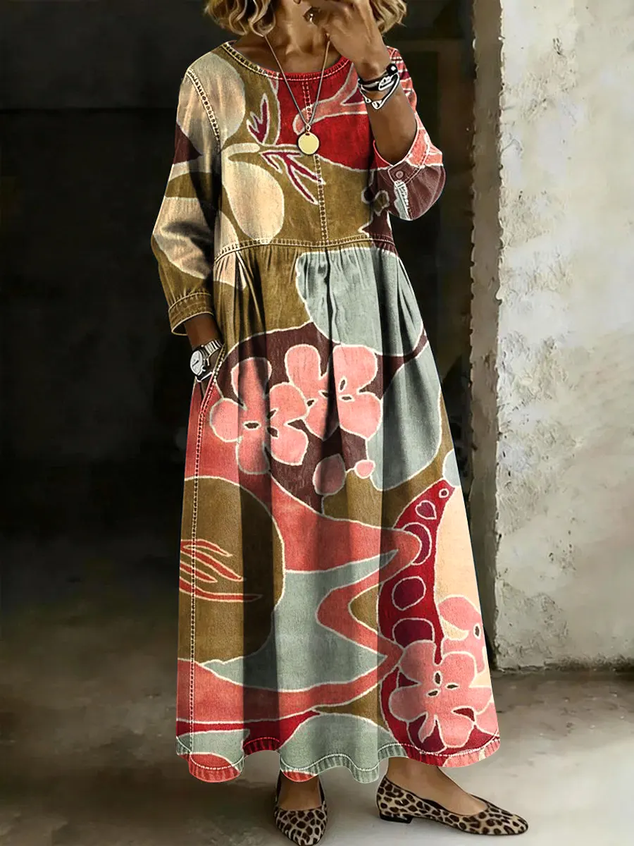 Women's Multicolor Floral Print Denim Maxi Skirt