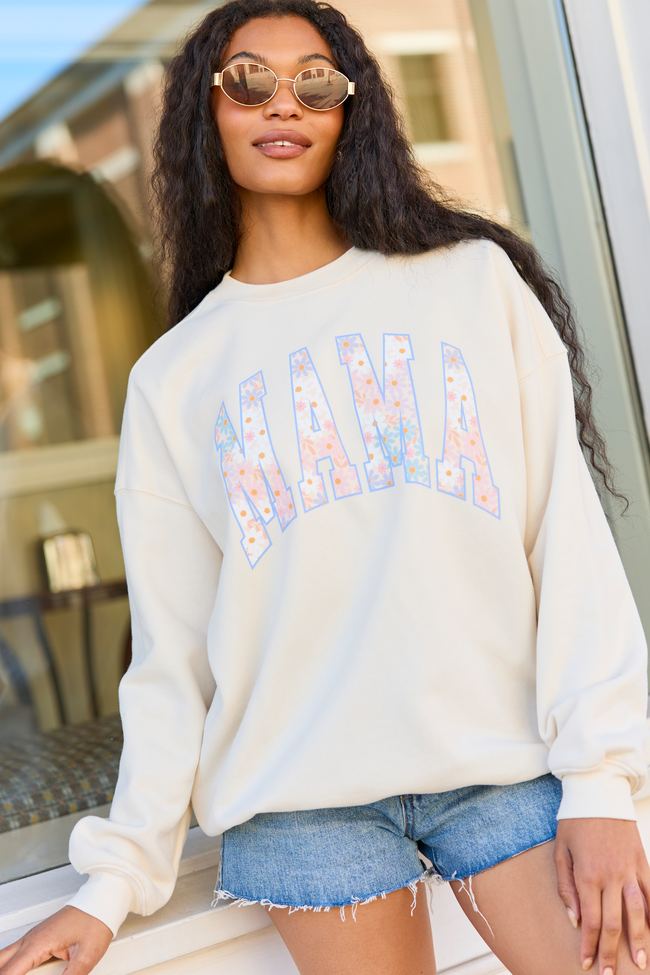 Mama Multi Daisy Print Cream Graphic Sweatshirt