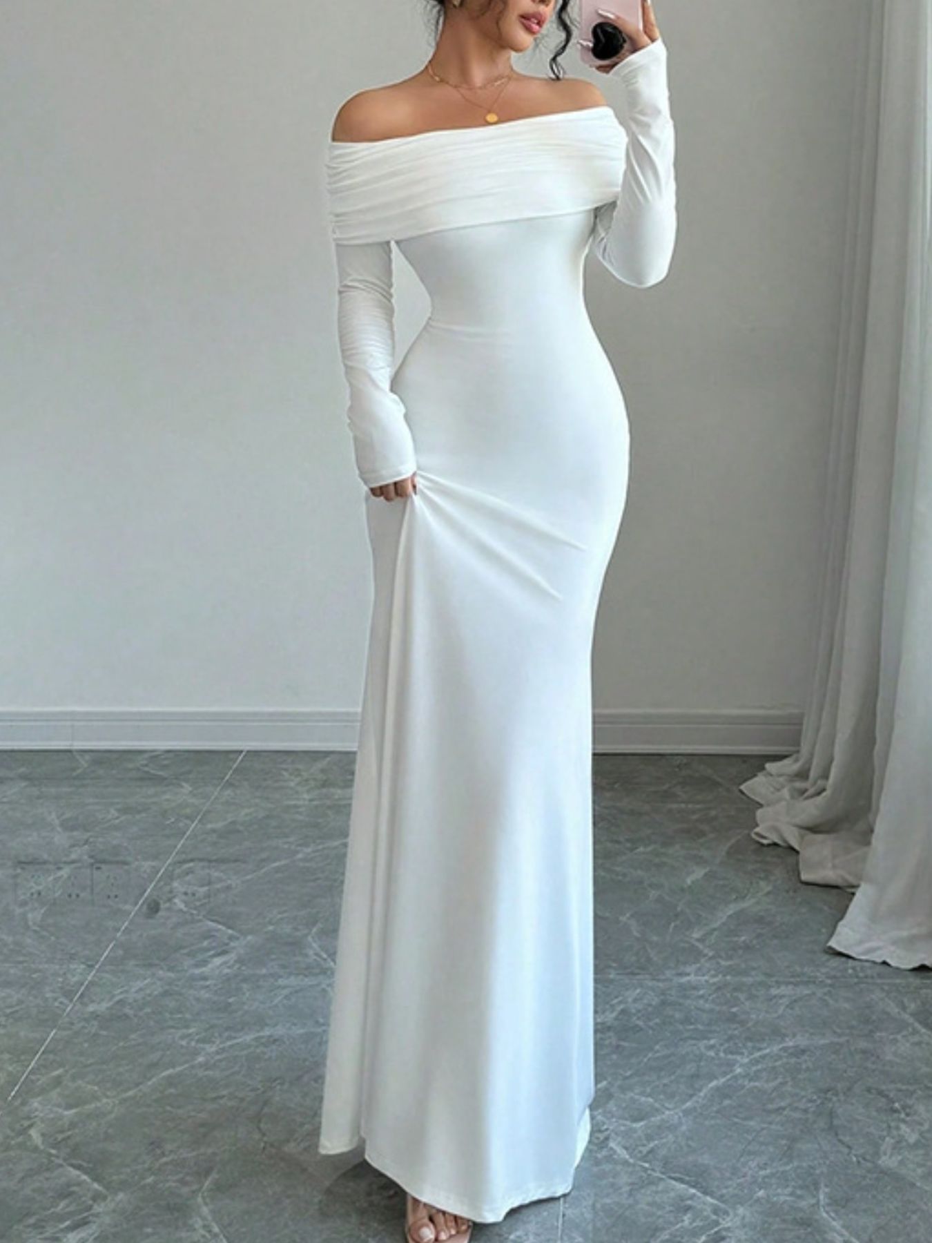 Off-Shoulder Long Sleeve Bodycon Maxi Dress