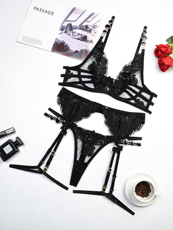 Embroidered Bra Retro Decorative Push-Up Underwear Set