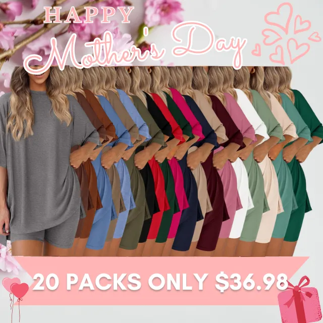 Special Sale❤️Women's Two Piece Lounge Set 2026 Summer Casual Oversized Shirts  Biker Shorts Matching Airport Travel Outfit