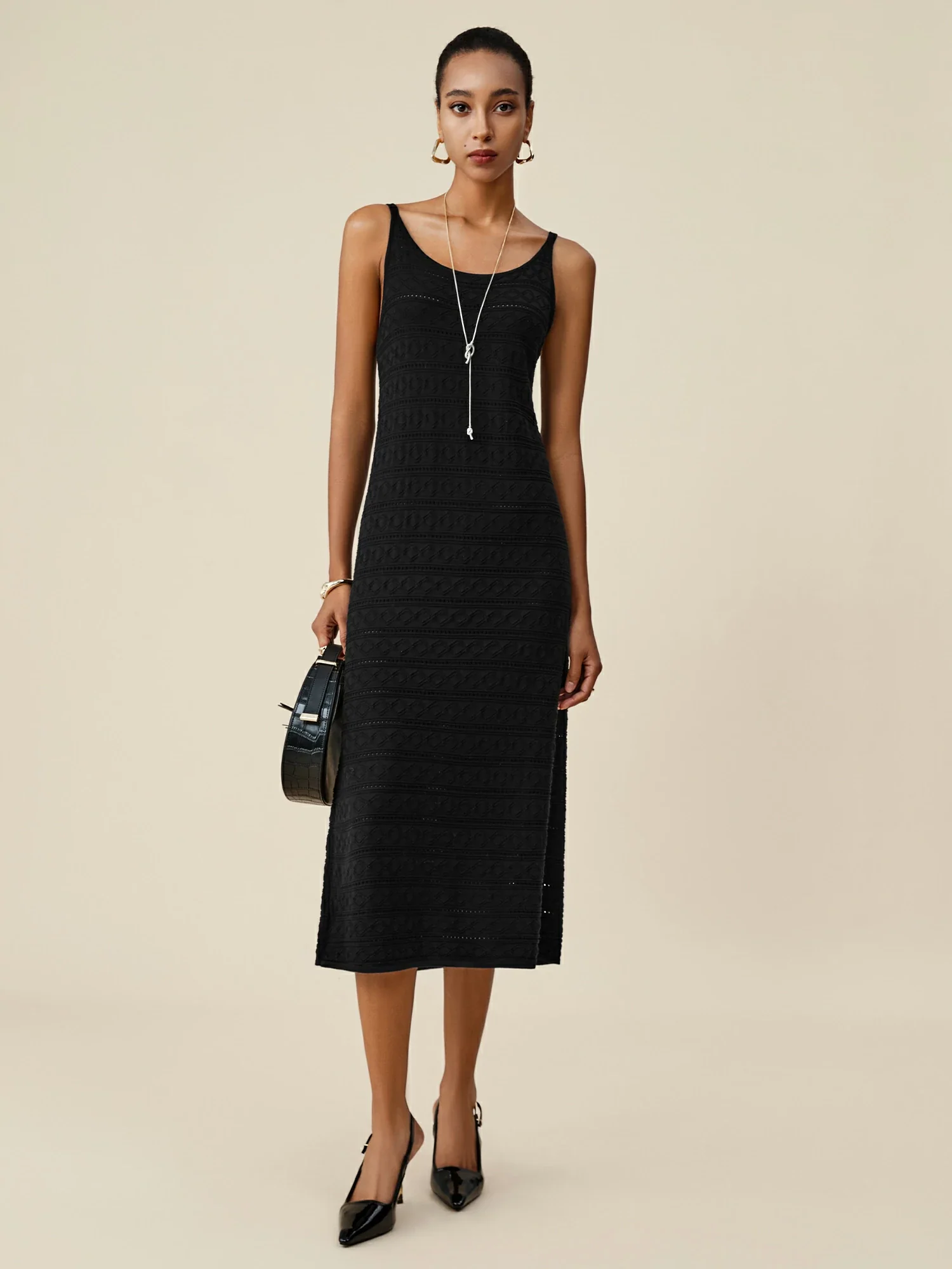 100% Lyocell Round Neck Camisole Knitted Dress