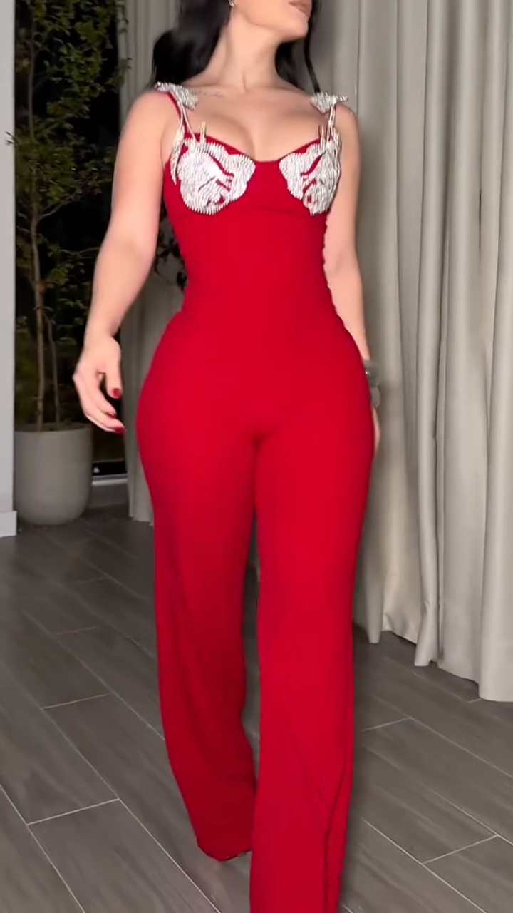 Women's Halter-neck Rhinestone Jumpsuit