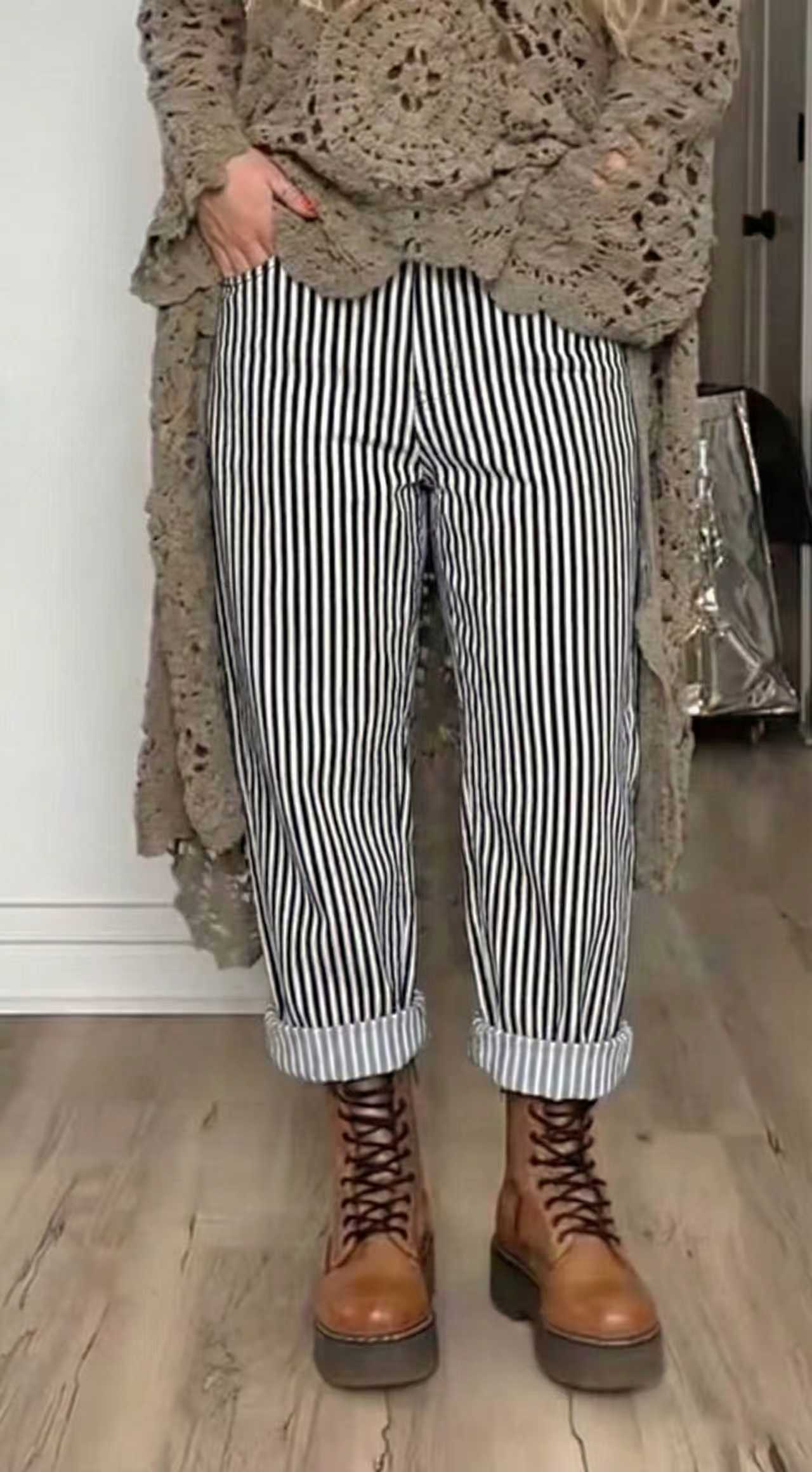 Women Vertical Striped Casual Pants