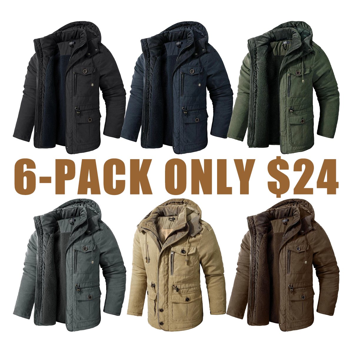 Men's Warm Winter Parka Fleece Coat Thick Padded Hooded Outdoor Casual Jacket