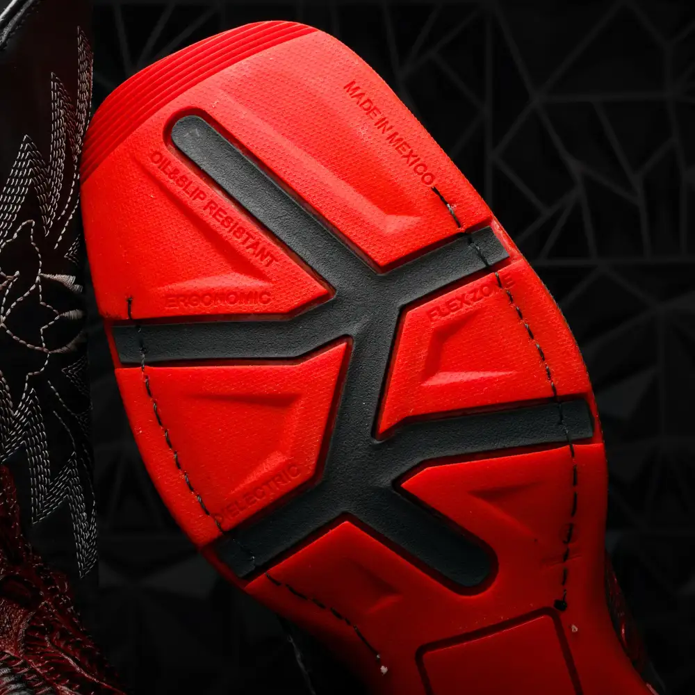 Black Cherry Hand-Tooled Leather Boots With 3D Lightweight Sole - Composite Toe