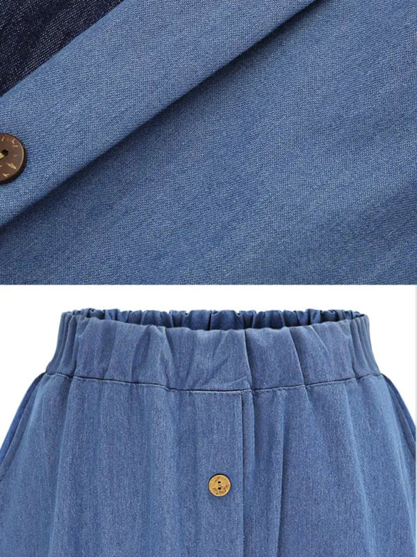 High Waist Solid Color Midi Denim Skirt